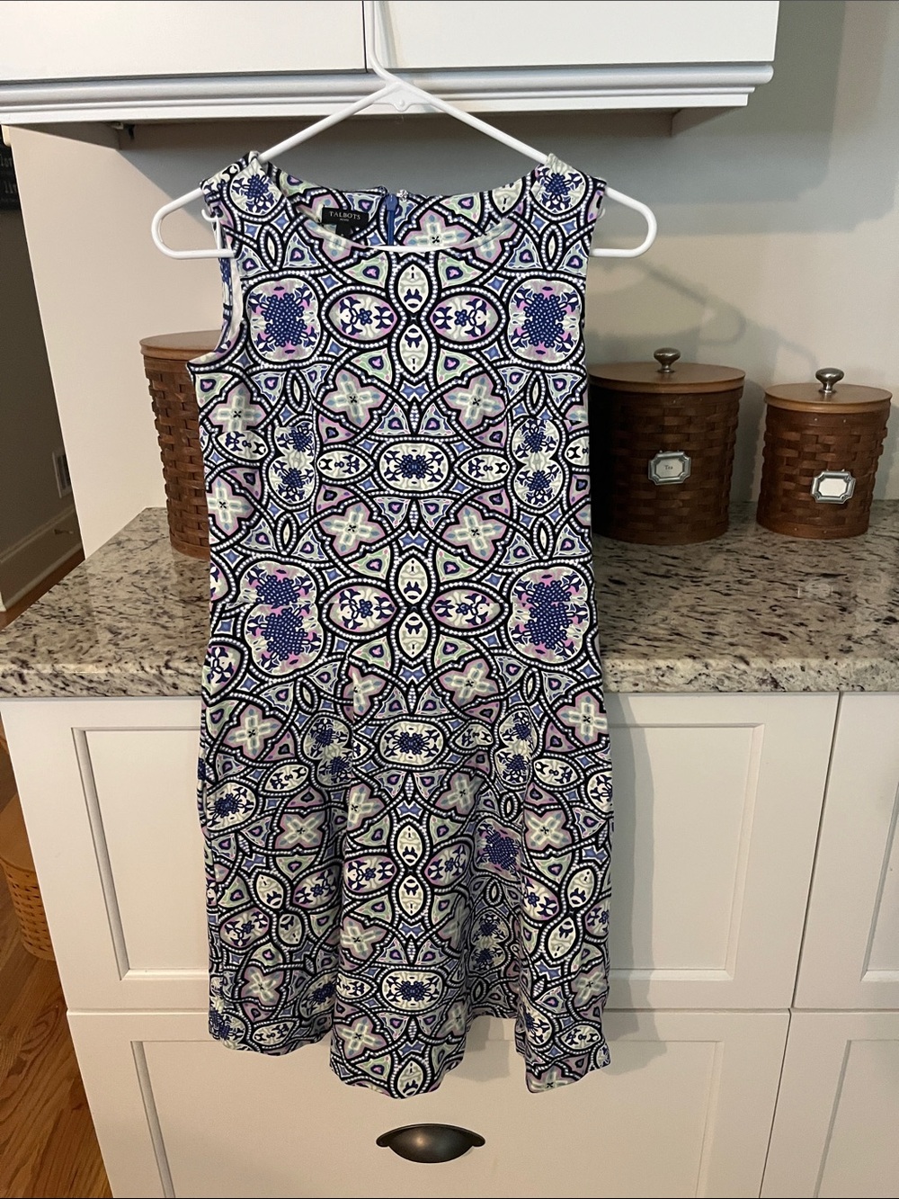 Talbots Navy, Lavender & Mint Sleeveless Patterned A-Line Dress